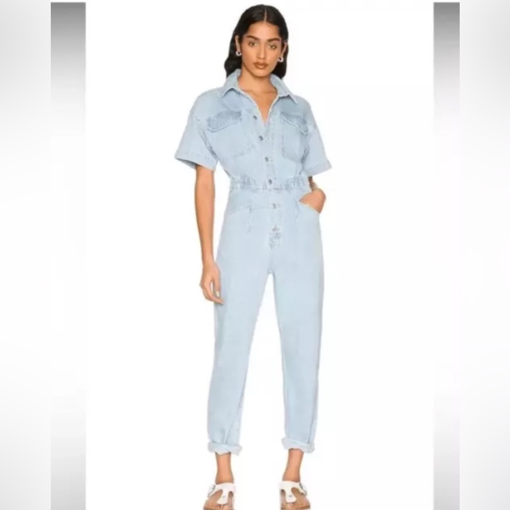 FREE PEOPLE x We The Free Marci Denim Jumpsuit in Clear Skies, Size MEDIUM